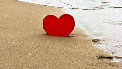 قلب احمر على شاطئ البحر الرومانسى 390x220 - صورة قلب احمر على شاطئ البحر الرومانسى