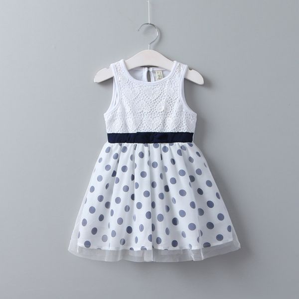 فستان اطفال جميل جدا بسيط أبيض منقط كحلي - صور فستان اطفال جميل جدا بسيط أبيض منقط كحلي