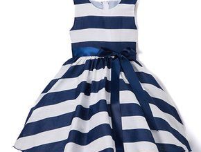 فستان طفلة رائع منفوش ومخطط أزرق في أبيض 290x220 - صور فستان طفلة رائع منفوش ومخطط أزرق في أبيض