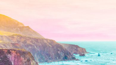 الأمواج الهادئه مع الجبال الجميلة الملونة 390x220 - صورة الأمواج الهادئه مع الجبال الجميلة الملونة