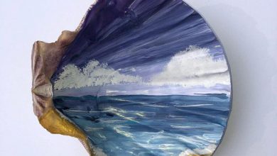 صورة صدفة مرسوم عليها أمواج البحر والسحب البيضاء للديكور والزينة 390x220 - صورة صدفة مرسوم عليها أمواج البحر والسحب البيضاء للديكور والزينة