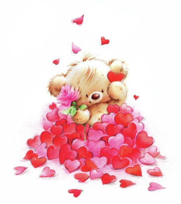 قلوب حمراء صغيرة مع دبدوب عيد الحب - صورة قلوب حمراء صغيرة مع دبدوب عيد الحب